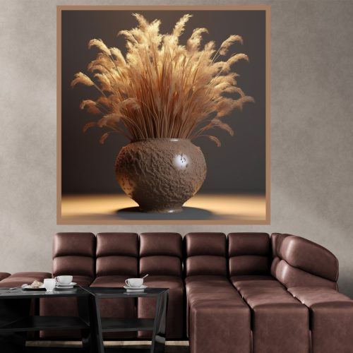 Quadro Decorativo Vaso Decorado com Arranjo de Trigos