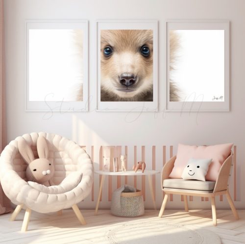Jogo com 3 Quadros Decorativos Ursinho para Quarto Infantil