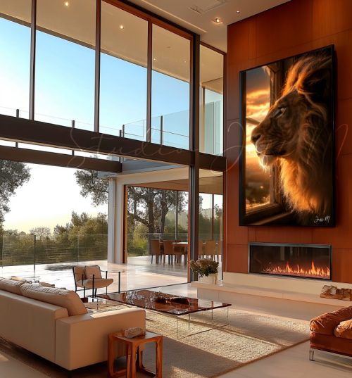 Quadro Decorativo Leão Realista ao Por do Sol