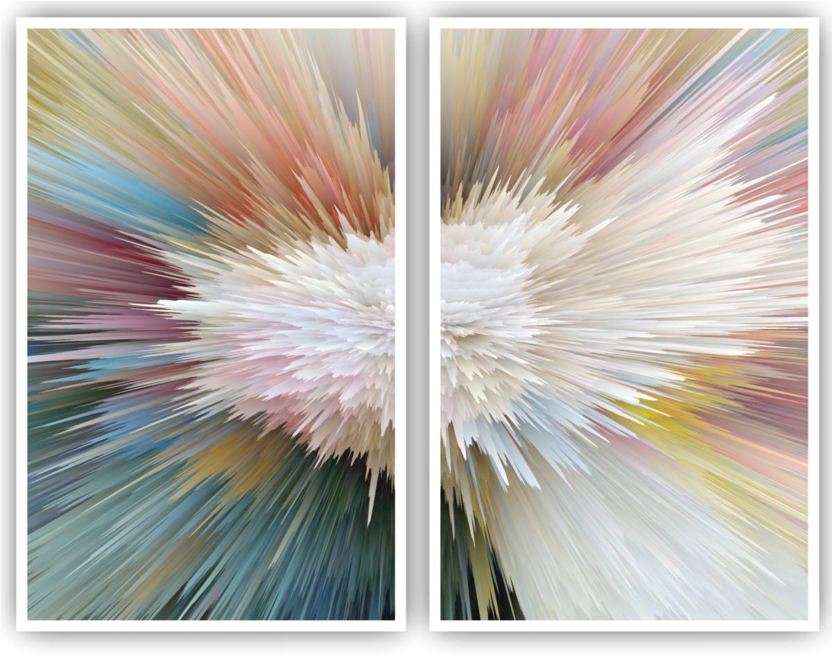 Jogo com 2 Quadros Decorativos Abstrato Explosão Colorida - Imagem 2