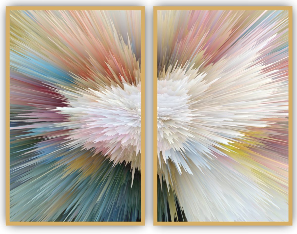 Jogo com 2 Quadros Decorativos Abstrato Explosão Colorida - Imagem 3