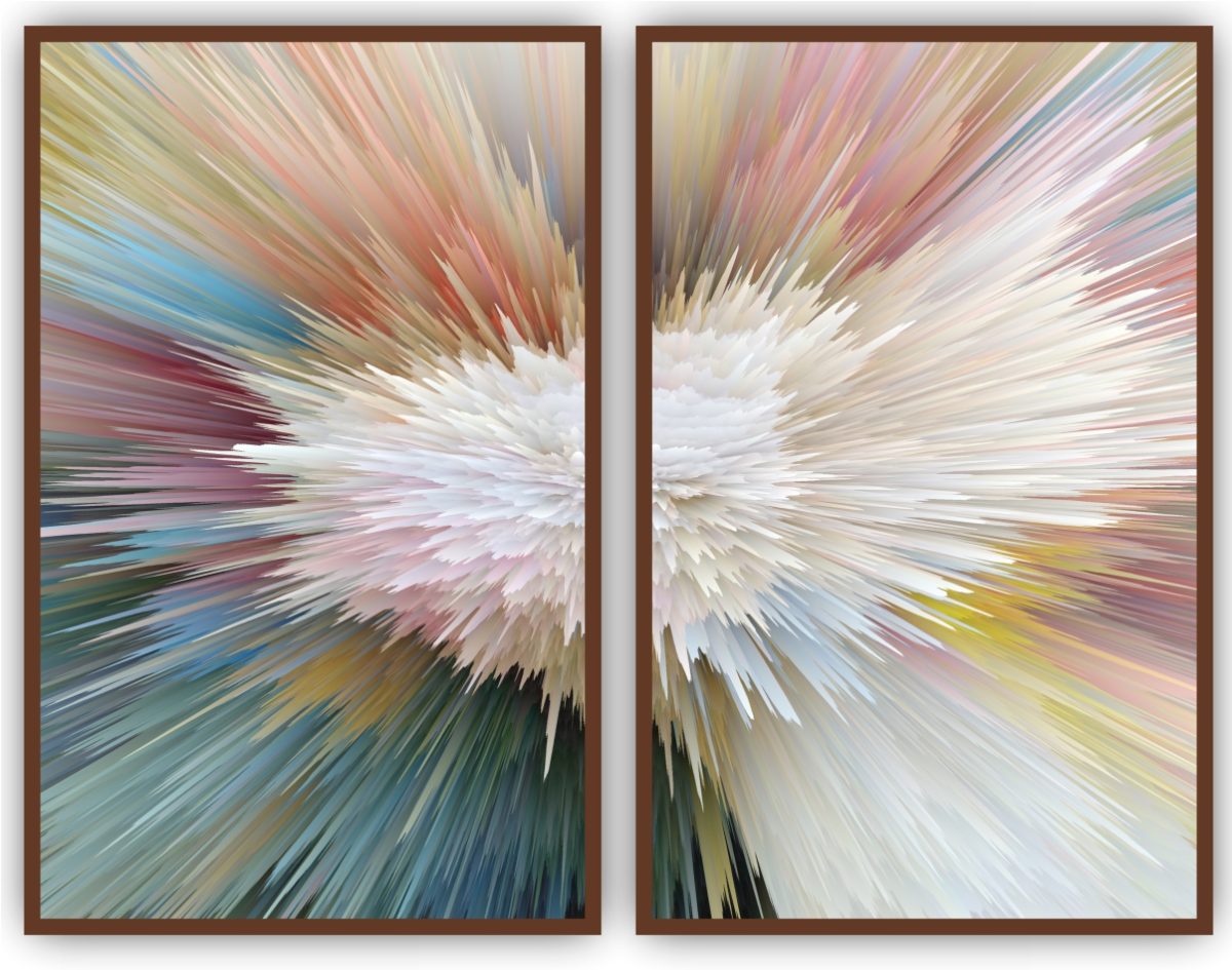 Jogo com 2 Quadros Decorativos Abstrato Explosão Colorida - Imagem 4