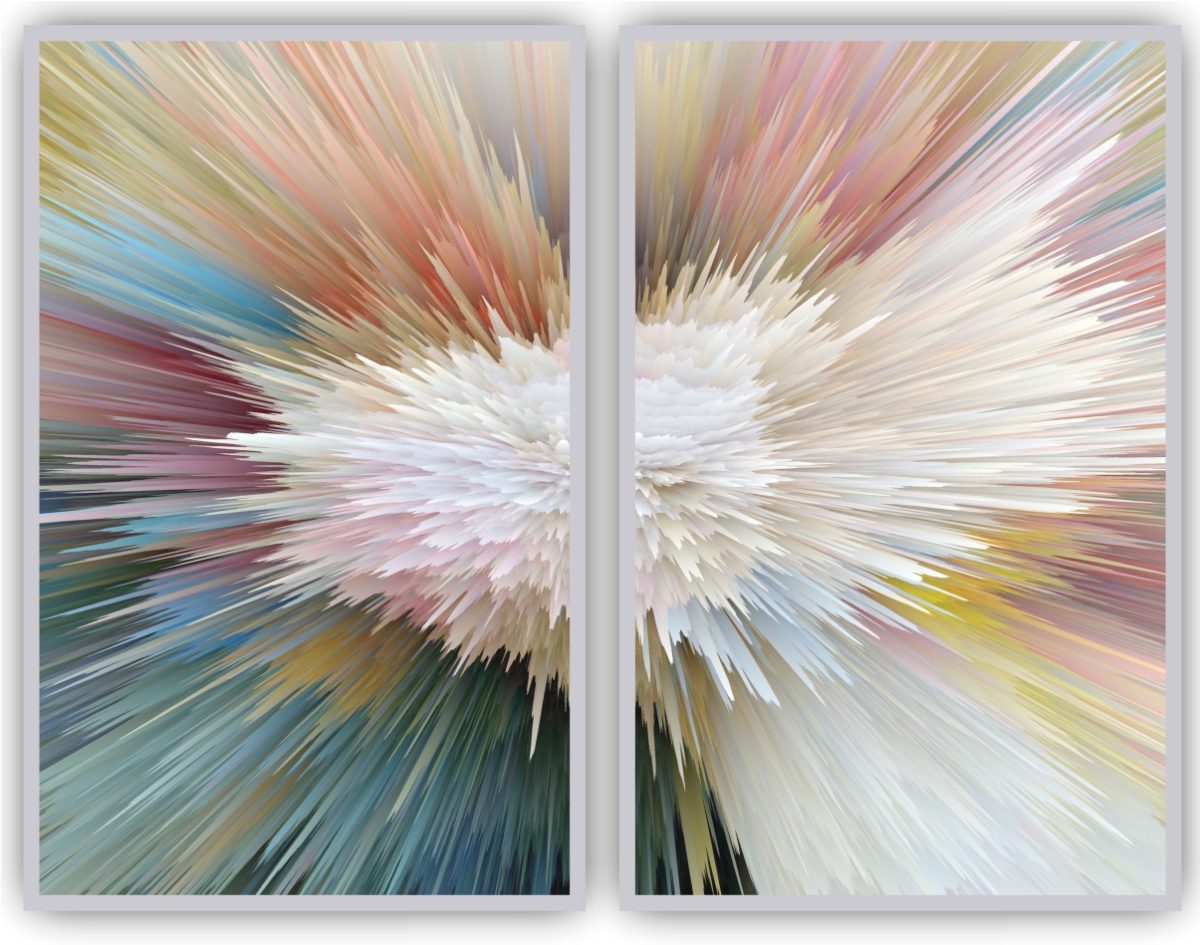Jogo com 2 Quadros Decorativos Abstrato Explosão Colorida - Imagem 5