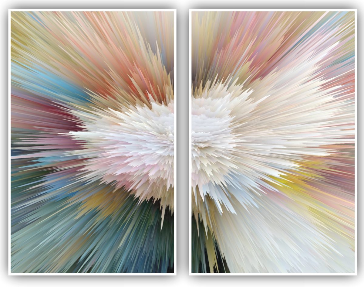 Jogo com 2 Quadros Decorativos Abstrato Explosão Colorida - Imagem 7