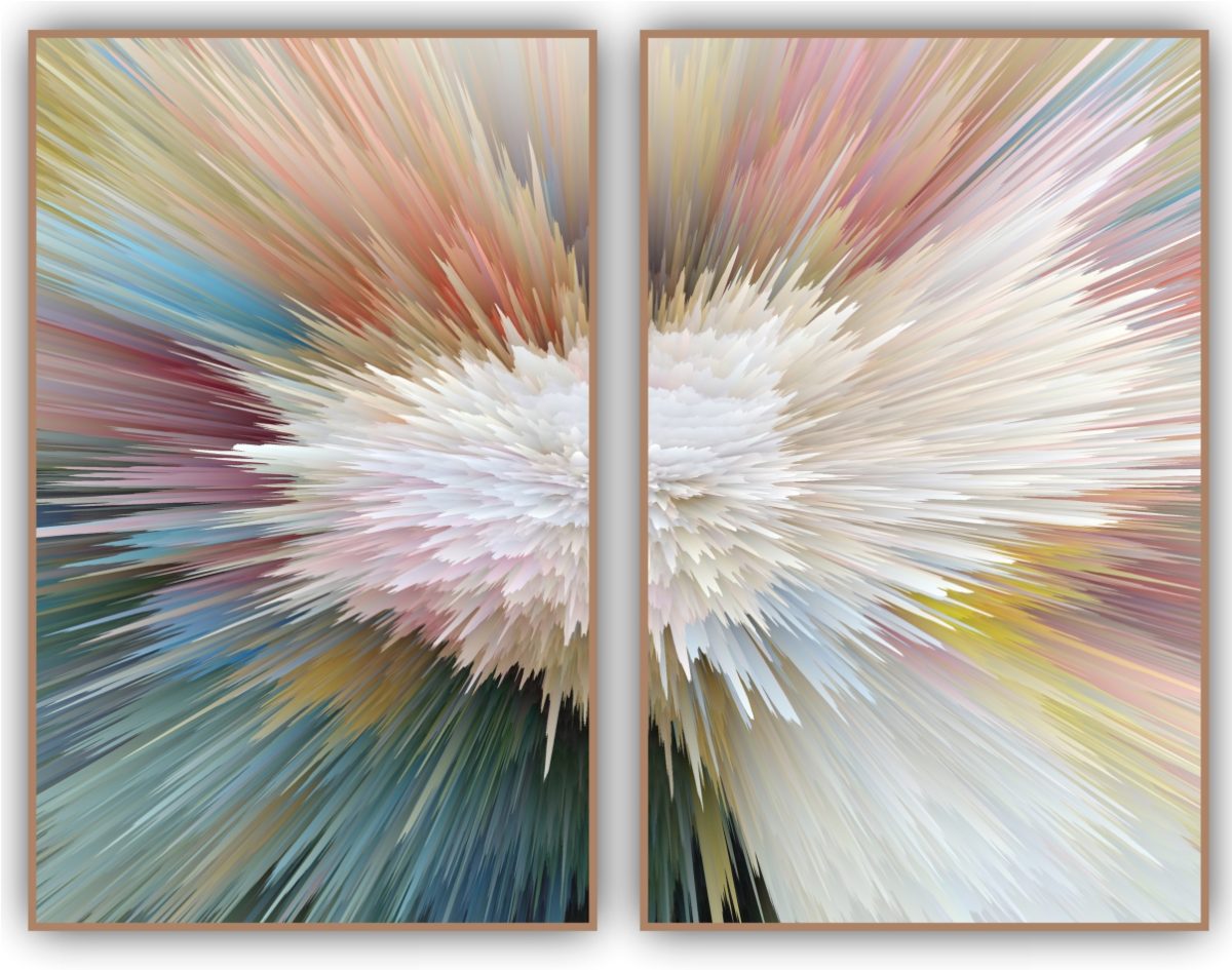 Jogo com 2 Quadros Decorativos Abstrato Explosão Colorida - Imagem 8