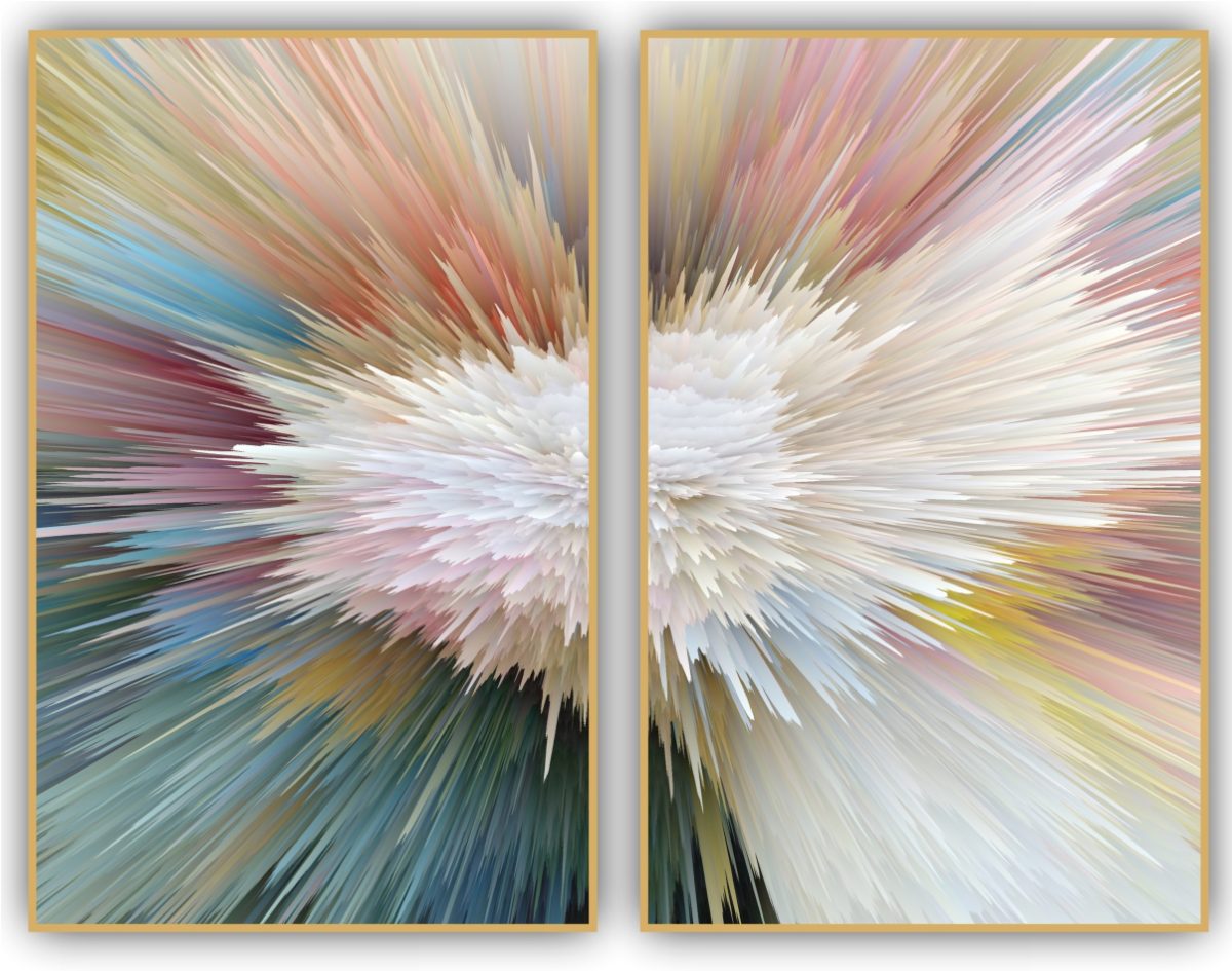 Jogo com 2 Quadros Decorativos Abstrato Explosão Colorida - Imagem 9