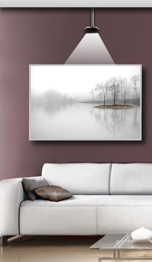 Quadro Decorativo Lago com Árvores Preto e Branco