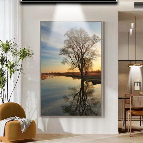 Quadro Decorativo Árvore ao Fundo um Por do Sol