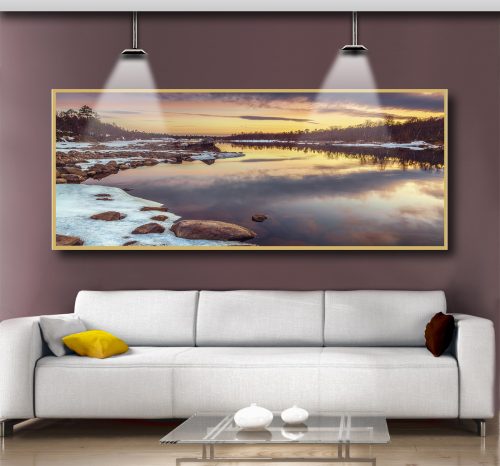 Quadro Decorativo Por do Sol Refletindo no Lago