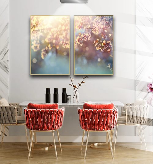 Jogo com 2 Quadros Decorativos Florais Rosa