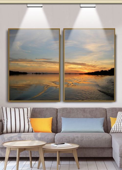 Jogo com 2 Quadros Decorativos Por do Sol ao Fundo do Mar