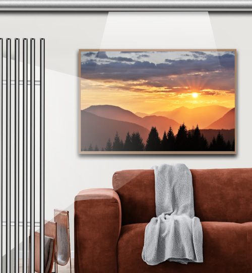 Quadro Decorativo Fotografia Paisagem Montanhas com por do sol