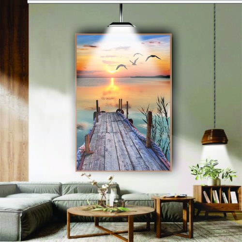 Quadro Decorativo Deck com Gaivotas ao Por do Sol