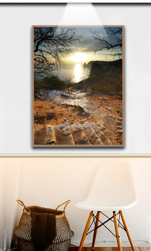 Quadro Decorativo Por do sol ao Fundo das Escadas