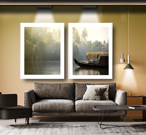 Jogo com 2 Quadros Decorativos Barco no Meio da Floresta