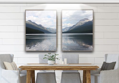 Jogo com 2 Quadros Decorativos Paisagem Mar e Montanhas