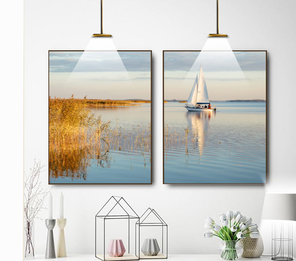 Jogo com 2 Quadros Decorativos Paisagem Barco no Rio - Imagem 5