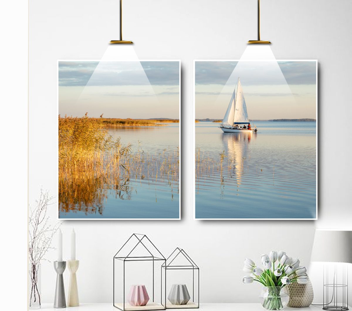 Jogo com 2 Quadros Decorativos Paisagem Barco no Rio - Imagem 8