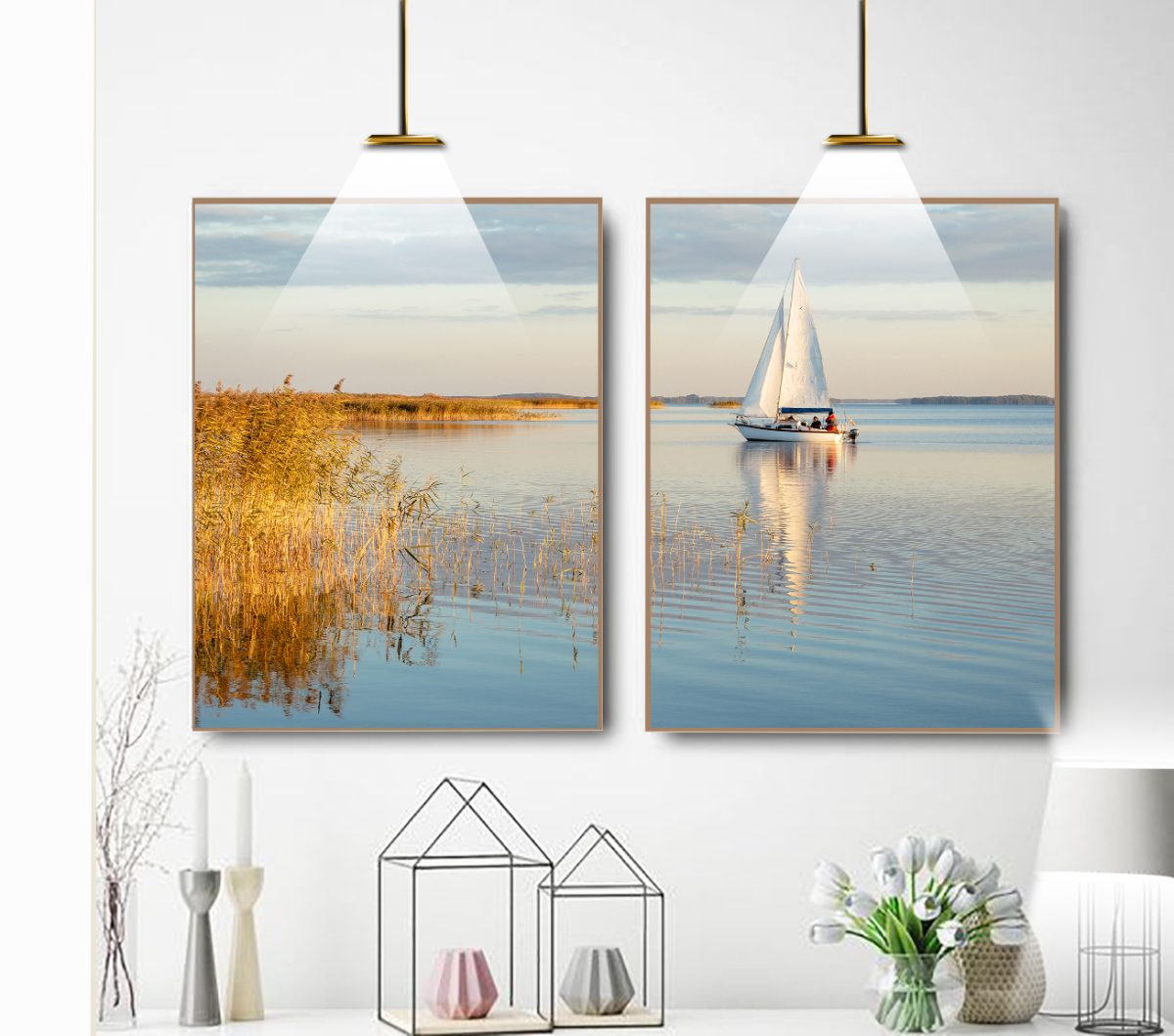 Jogo com 2 Quadros Decorativos Paisagem Barco no Rio - Imagem 9