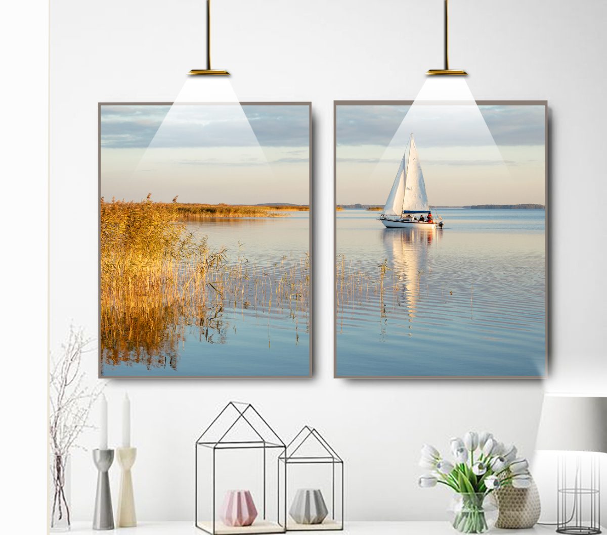 Jogo com 2 Quadros Decorativos Paisagem Barco no Rio - Imagem 11