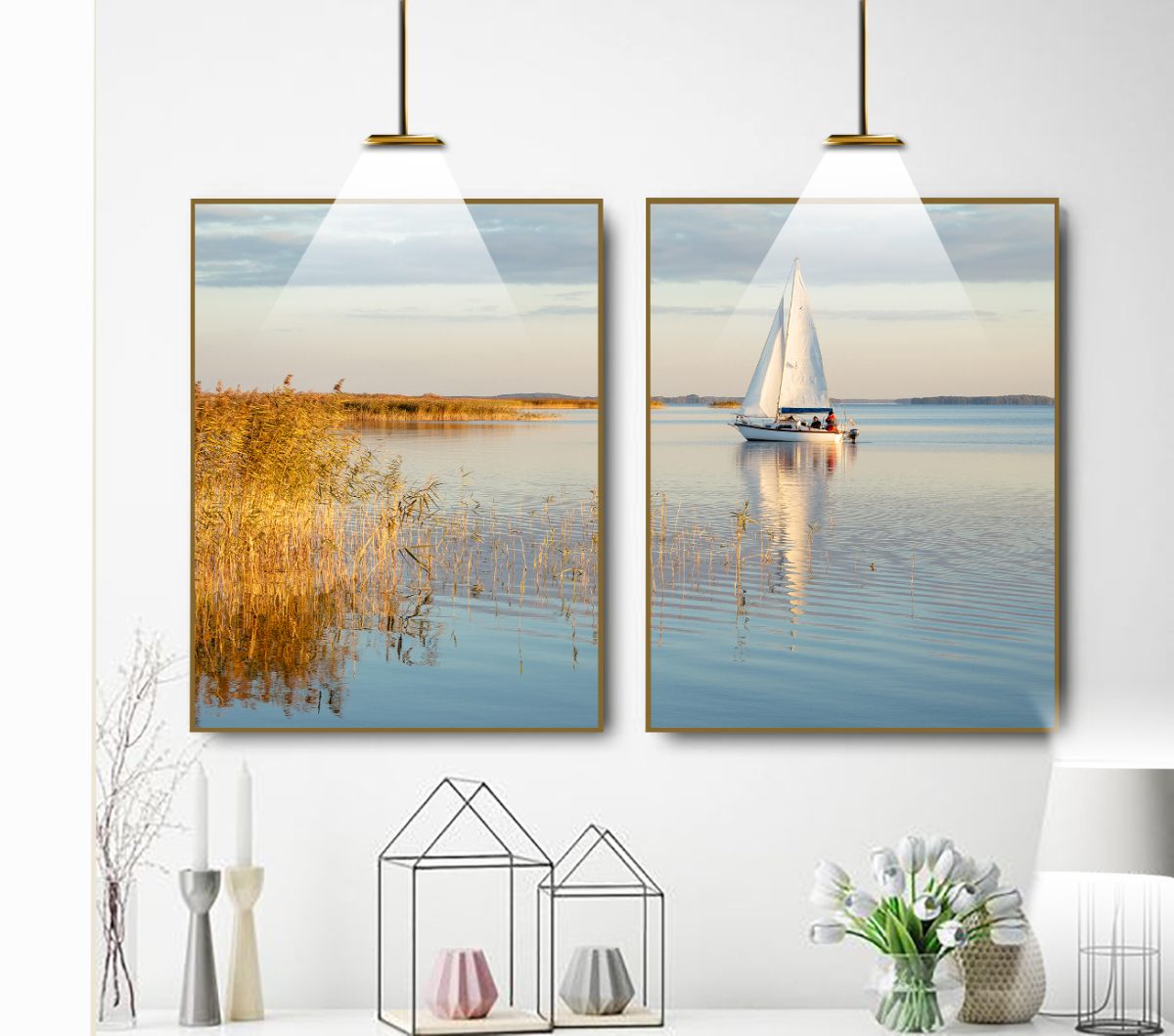 Jogo com 2 Quadros Decorativos Paisagem Barco no Rio - Imagem 15