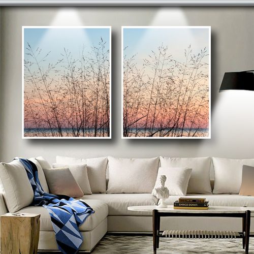 Jogo com 2 Quadros Decorativos Paisagem com Entardecer do Sol