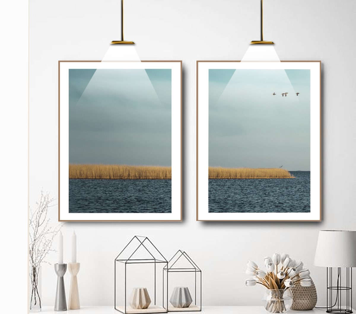 Jogo com 2 Quadros Decorativos Paisagem Mar Azul e Gaivotas - Imagem 9