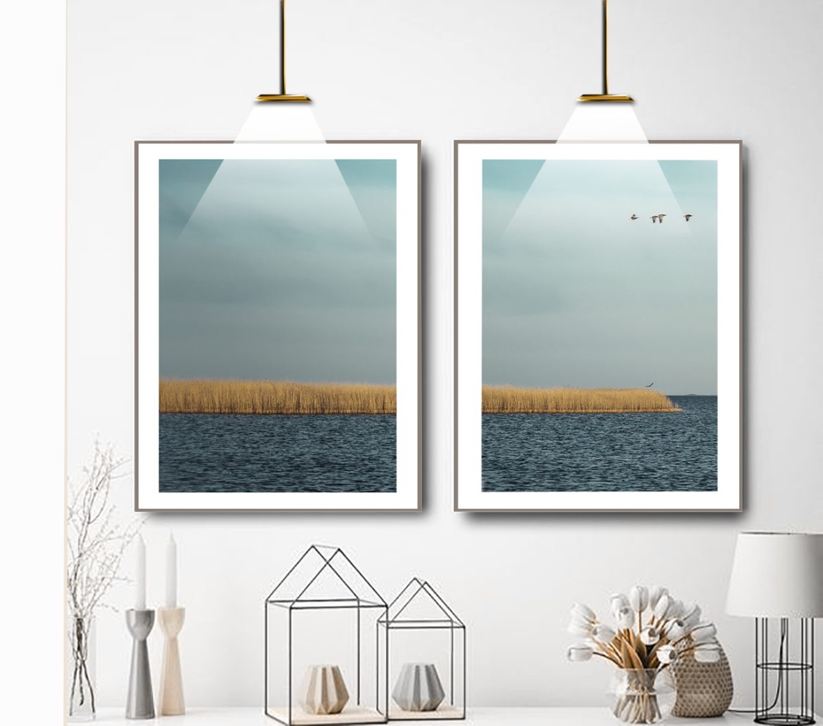 Jogo com 2 Quadros Decorativos Paisagem Mar Azul e Gaivotas - Imagem 11