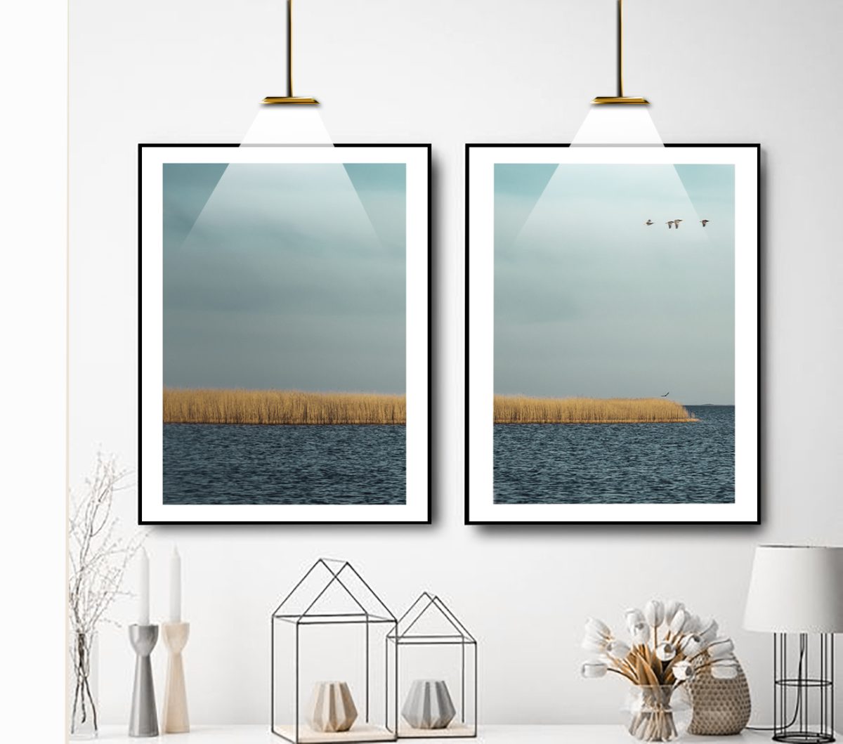 Jogo com 2 Quadros Decorativos Paisagem Mar Azul e Gaivotas - Imagem 19