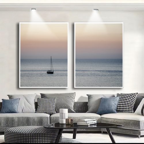 Jogo com 2 Quadros Decorativos Paisagem Entardecer no Mar