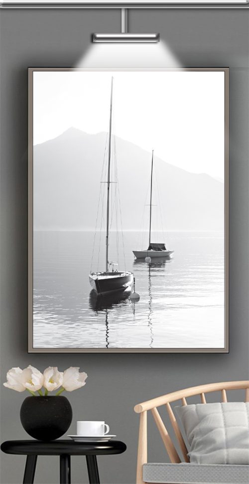 Quadro Decorativo Paisagem Barcos Preto e Branco