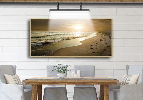 Quadro Decorativo Praia Ensolarada Em Tons Dourado