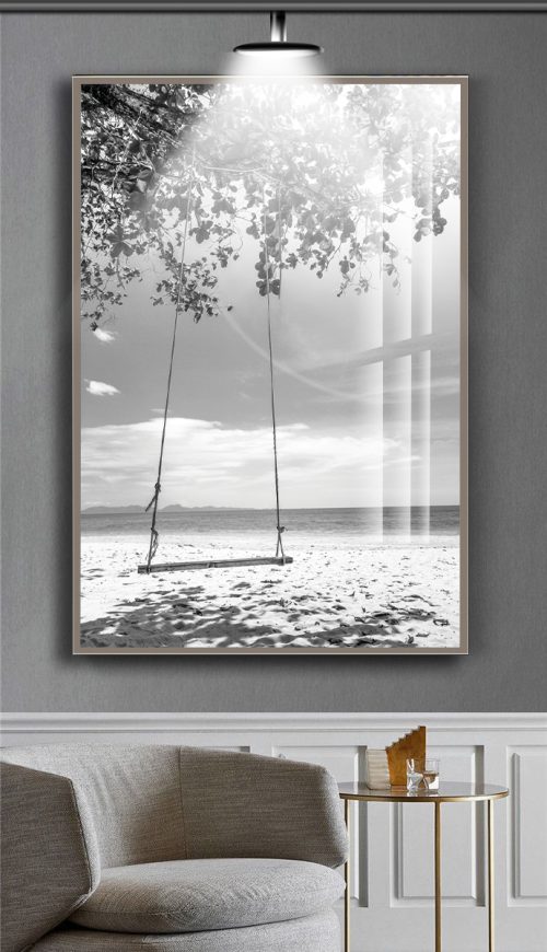 Quadro Decorativo Balanço na Praia Preto e Branco