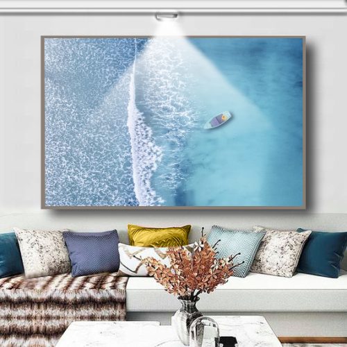 Quadro Decorativo Canoa em meio ao Mar Azul
