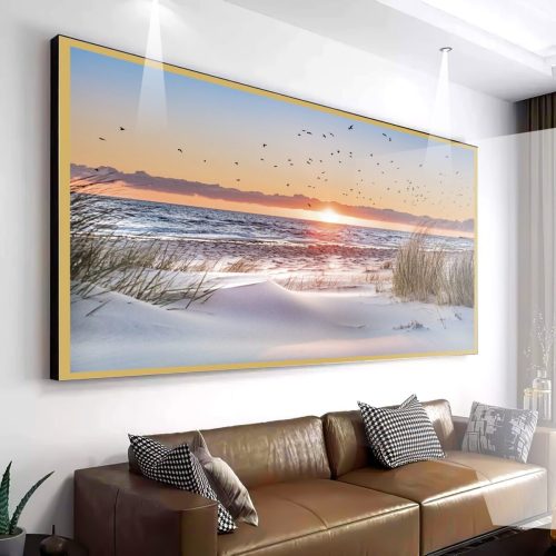 Quadro Decorativo Por do Sol Alaranjado na Beira da Praia