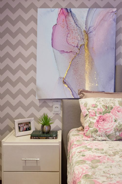 Quadro Decorativo Abstrato Marmorizado com Tons de Rosa