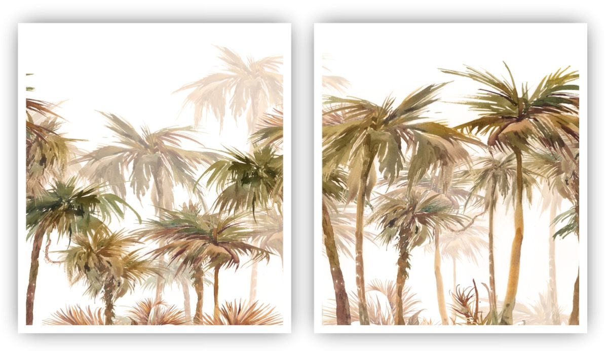Jogo com 2 Quadros Decorativos Palmeiras Abstratas - Imagem 2