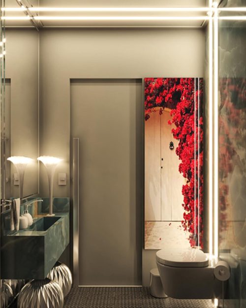 Quadro Decorativo Porta com Arco de Flores Vermelhas