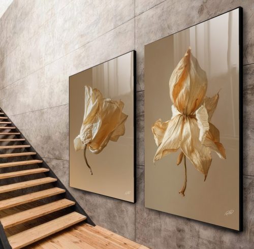 Jogo com 2 Quadros Decorativos Floral Clean e Neutro