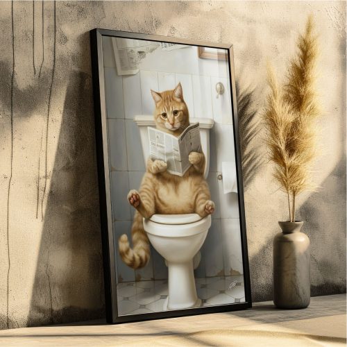 Quadro Decorativo Gato Sentado no Vaso Sanitário