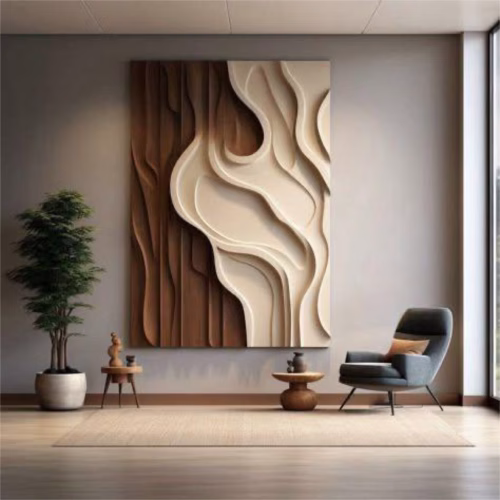 Quadro De Luxo Arte Abstrata Com Efeito Relevo em 3D com Tons de Marrom e Off White