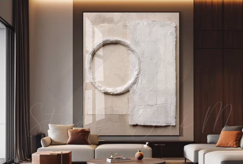 Quadro De Luxo Arte Abstrata com Efeito Textura e Relevo na Impressão em Tons de Branco e Nude