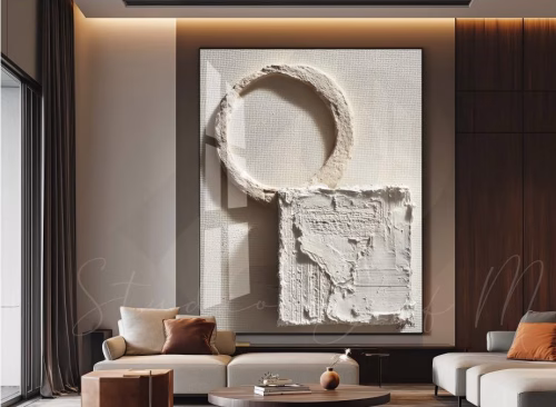 Quadro De Luxo Arte Abstrata Efeito Textura em 3D em Tons de Branco e Nude