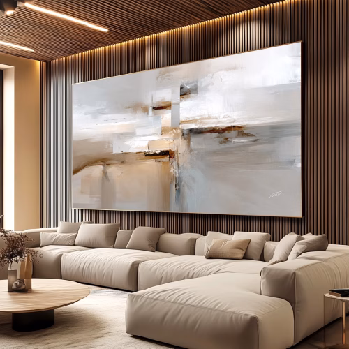 Quadro De Luxo Arte Abstrata em Tons de Cinza, Marrom, Nude e Branco