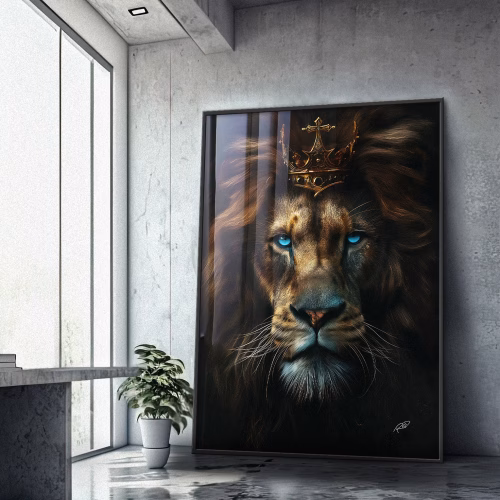 Quadro De Luxo Arte Rei Leão com Destaquele nos Olhos Azuis