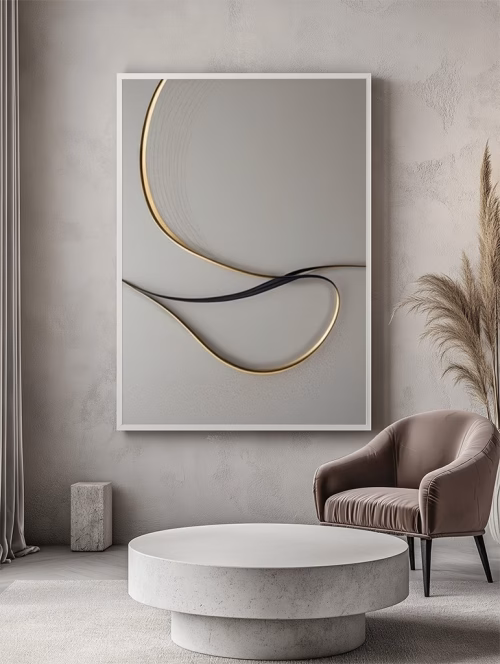 Quadro De Luxo Arte Abstrata com Fundo Cinza e Destaque Dourado