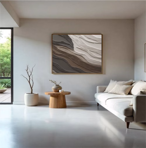 Quadro De Luxo Arte Abstrata Efeito Relevo em Tons de Branco, Marrom e Preto