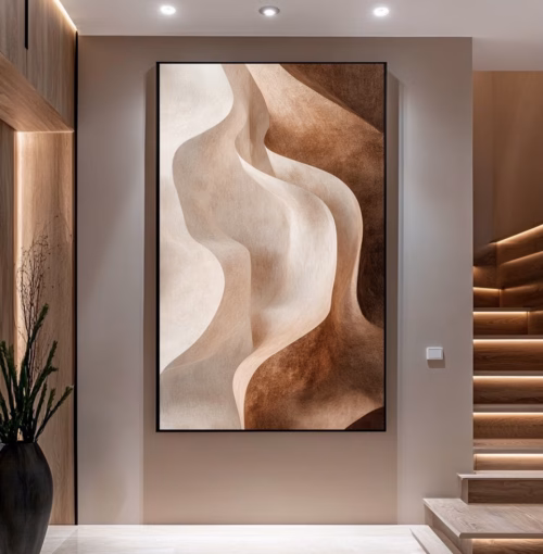 Quadro De Luxo Arte Abstrata Efeito Relevo em Tons de Branco e Marrom