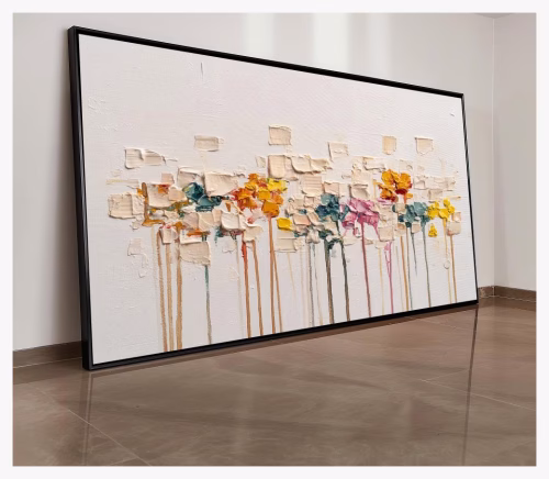 Quadro De Luxo Arte Abstrata com Efeito Pintura e Textura na Impressão