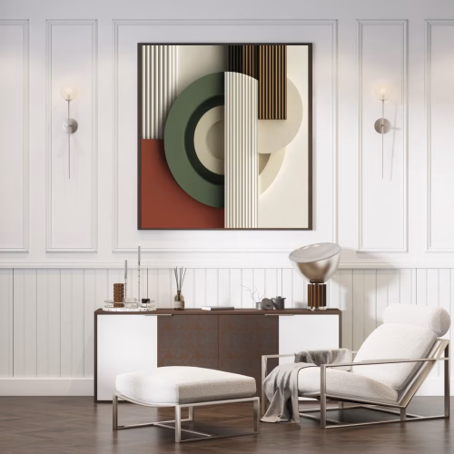 Quadro De Luxo Arte Abstrata Efeito Relevo em Tons de Terracota, Verde, Off White e Bronze